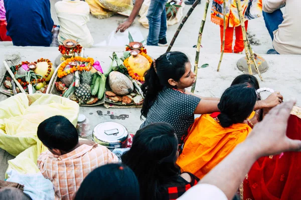Varanasi Indie Listopadu 2018 Pohled Neznámých Indiánů Lidi Attenting Oslavující — Stock fotografie