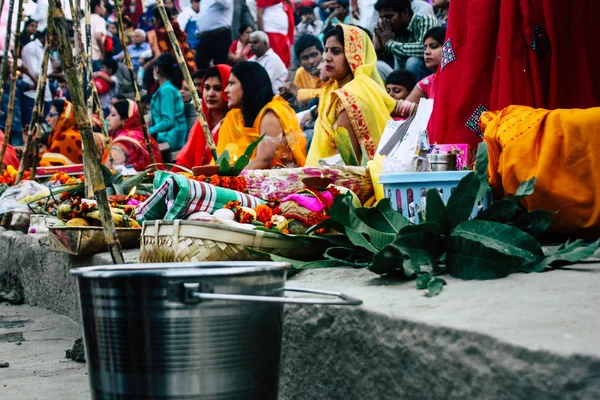 Varanasi Inde Novembre 2018 Vue Inconnus Indiens Attentifs Célébrant Dev — Photo