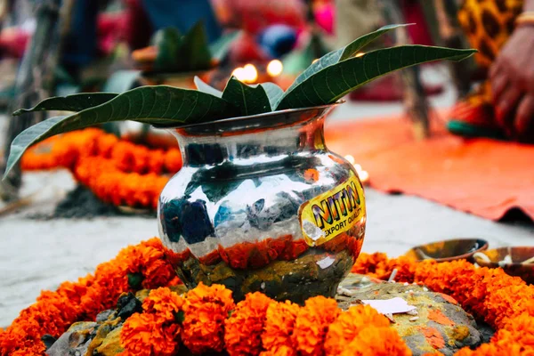 Varanasi Inde Novembre 2018 Vue Inconnus Indiens Attentifs Célébrant Dev — Photo