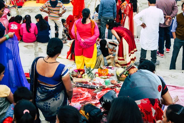 Varanasi Inde Novembre 2018 Vue Inconnus Indiens Qui Assistent Célèbrent — Photo