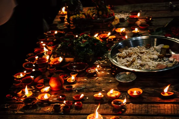 Varanasi India November 2018 Ban Kilátás Hagyományos Gyertyák Diwali Fesztiválon — Stock Fotó