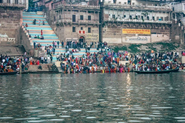 Varanasi Indien November 2018 Visa Okända Indianerna Människor Delta Och — Stockfoto