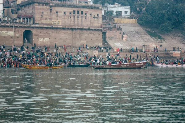 Varanasi Indien November 2018 Visa Okända Indianerna Människor Delta Och — Stockfoto