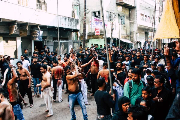 Varanasi Índia Novembro 2018 Vista Das Incógnitas Muçulmanos Xiitas Usam — Fotografia de Stock