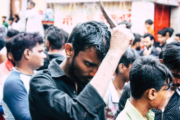 Varanasi Índia Novembro 2018 Vista Das Incógnitas Muçulmanos Xiitas Usam — Fotografia de Stock