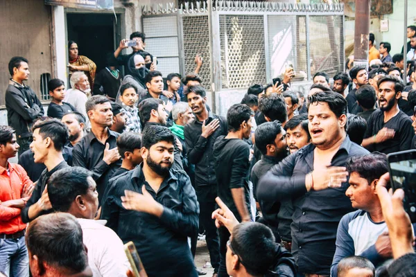 Varanasi Índia Novembro 2018 Vista Das Incógnitas Muçulmanos Xiitas Participam — Fotografia de Stock