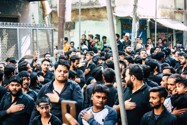 Varanasi Índia Novembro 2018 Vista Das Incógnitas Muçulmanos Xiitas Participam — Fotografia de Stock