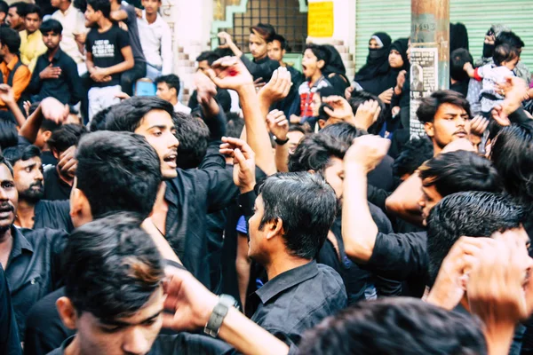 Varanasi Índia Novembro 2018 Vista Das Incógnitas Muçulmanos Xiitas Participam — Fotografia de Stock