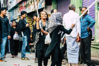 Varanasi Hindistan 17 Kasım 2018 Şii Müslümanlar çocuklar katılın bir alay Aşure anmalar Varanasi Arap bölgesi içinde bir parçası olarak bilinmeyen görünümü