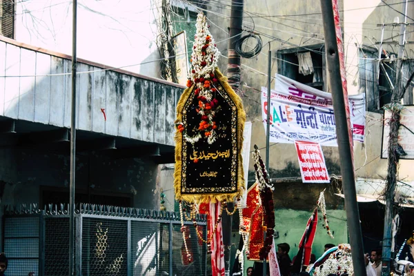 Varanasi Índia Novembro 2018 Vista Das Incógnitas Muçulmanos Xiitas Participam — Fotografia de Stock