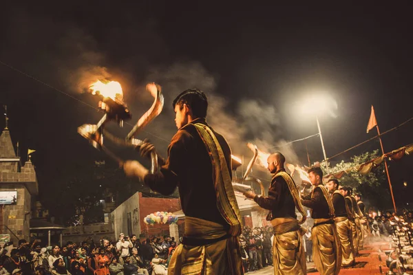 Varanasi Inde Novembre 2018 Vue Cérémonie Ganga Aarti Ghat Assi — Photo