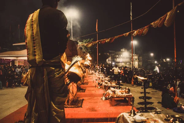 Varanasi India Noviembre 2018 Vista Ceremonia Del Ganga Aarti Assi — Foto de Stock