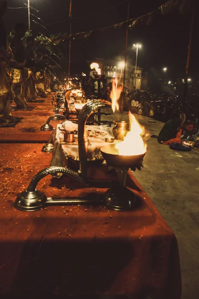 Varanasi Índia Novembro 2018 Vista Cerimônia Ganga Aarti Assi Ghat — Fotografia de Stock