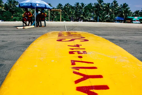 Arambol Goa Indie Listopadu 2018 Pohled Využití Žluté Surfovací Prkno — Stock fotografie