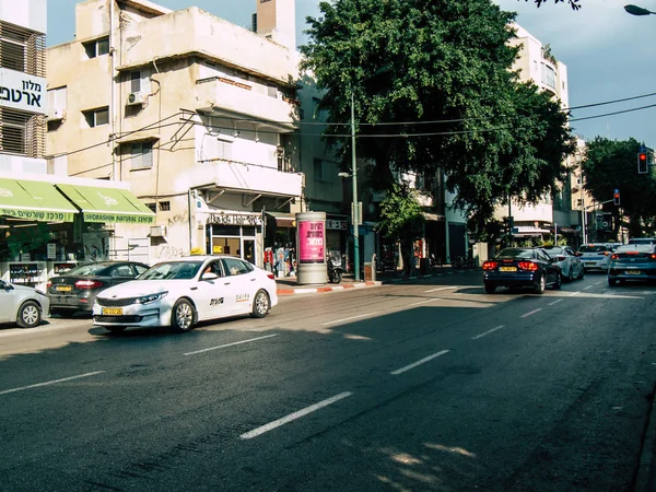 Tel Aviv Israel Octubre 2018 Vista Taxi Blanco Tradicional Israelí — Foto de Stock