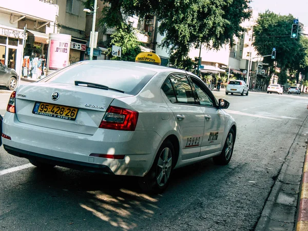 Tel Aviv Israel Octubre 2018 Vista Taxi Blanco Tradicional Israelí — Foto de Stock