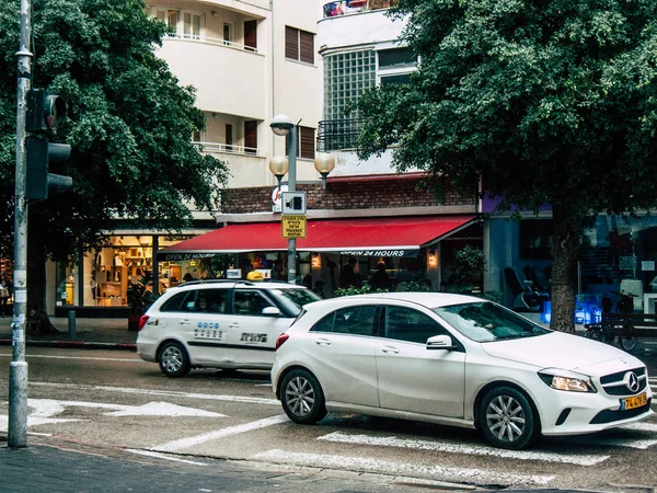 Tel Aviv Israel Oktober 2018 Visa Traditionella Israeliska Vit Taxi — Stockfoto