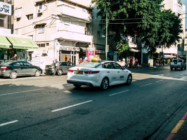 Tel Aviv Israele Ottobre 2018 Veduta Tradizionale Taxi Bianco Israeliano — Foto Stock