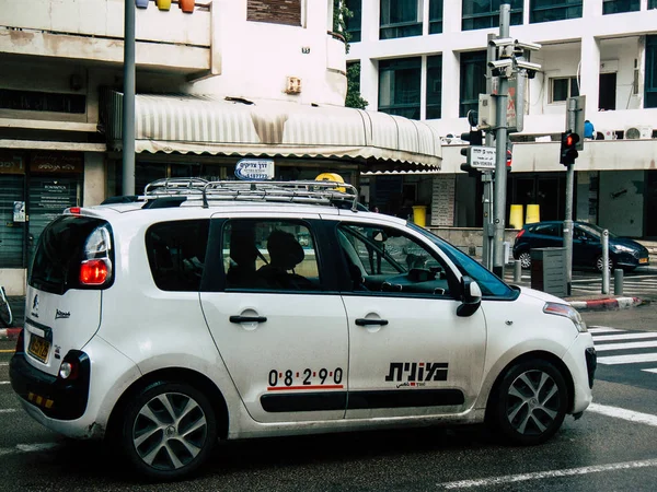 Tel Aviv Israel Octubre 2018 Vista Taxi Blanco Tradicional Israelí — Foto de Stock