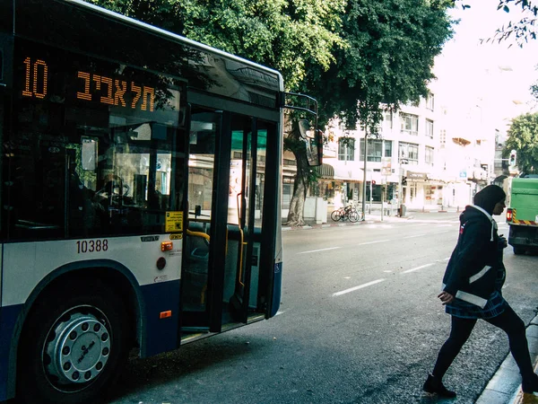 Tel Aviv Israel Noviembre 2018 Vista Autobús Urbano Israelí Clásico —  Fotos de Stock