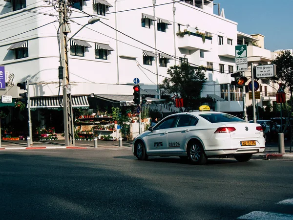 Tel Aviv Israel December 2018 Visa Traditionella Israeliska Taxi Rullande — Stockfoto