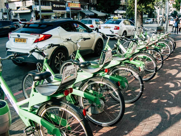 Tel Aviv Israel Dezembro 2018 Vista Bicicletas Estacionadas Nas Ruas — Fotografia de Stock