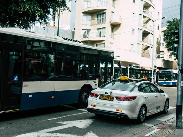 Tel Aviv Izrael Grudnia 2018 Widok Klasyczny Izraelski Autobus Taksówka — Zdjęcie stockowe