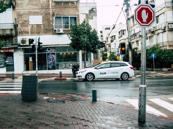 Tel Aviv Israel Januari 2019 Syn Traditionella Israeliska Taxi Rullande — Stockfoto