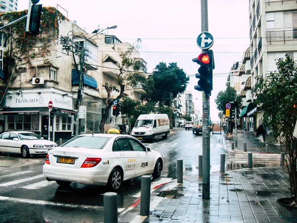 Tel Aviv Israel Januari 2019 Syn Traditionella Israeliska Taxi Rullande — Stockfoto
