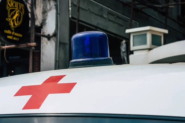 Pondicherry Tamil Nadu India January 2018 View Ambulance Parked Streets — Stock Photo, Image