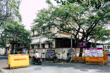 Pondicherry Tamil Nadu Hindistan 21 Ocak 2019 Fransız sömürge Pondicherry sabah bölgesinde beyaz şehir sokaklarında mimarisini görünümünü