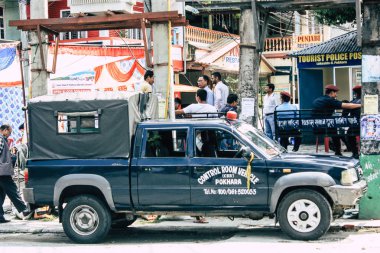 Katmandu Nepal 20 Ocak 2019 Katmandu sokaklarda akşam trafik sıkışıklığı görünümünü