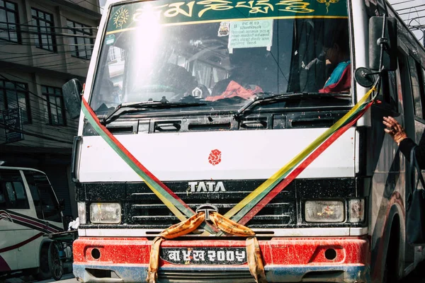 Kathmandu Nepal Janeiro 2019 Vista Engarrafamento Nas Ruas Kathmandu Noite — Fotografia de Stock