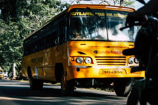Auroville Tamil Nadu Enero 2019 Vista Autobús Escolar Desde Auroville — Foto de Stock