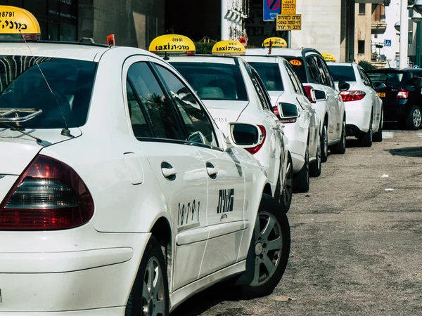 Tel Aviv Israel December 2018 Visa Traditionella Israeliska Taxi Gatorna — Stockfoto