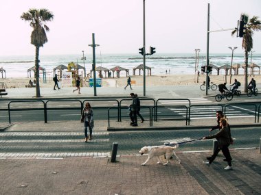 Tel Aviv İsrail 9 Şubat 2019 bilinmeyenli İsrail halkının öğleden sonra Tel Aviv beach yolda yürürken görünümü