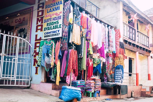 Gokarna Karnataka India Febrero 2019 Vista Las Tiendas Indias Tradicionales — Foto de Stock