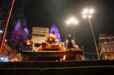 Varanasi Hindistan 7 Kasım 2018 Varanasi Dashashwamedh Ghat Ganga Aarti törende görünümünü