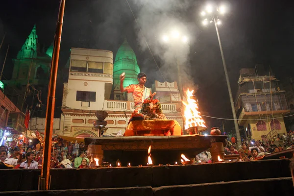 Varanasi India November 2018 Uitzicht Ganges Aarti Ceremonie Bij Dashashwamedh — Stockfoto