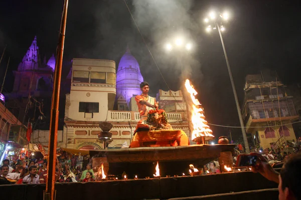 Varanasi India Noviembre 2018 Vista Ceremonia Del Ganga Aarti Dashashwamedh — Foto de Stock