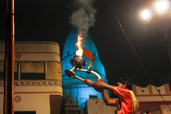 Varanasi India November 2018 Uitzicht Ganges Aarti Ceremonie Bij Dashashwamedh — Stockfoto