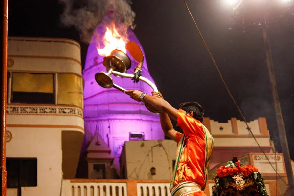 Varanasi Indien November 2018 Visa Ganga Aarti Ceremonin Suraj Ghat — Stockfoto