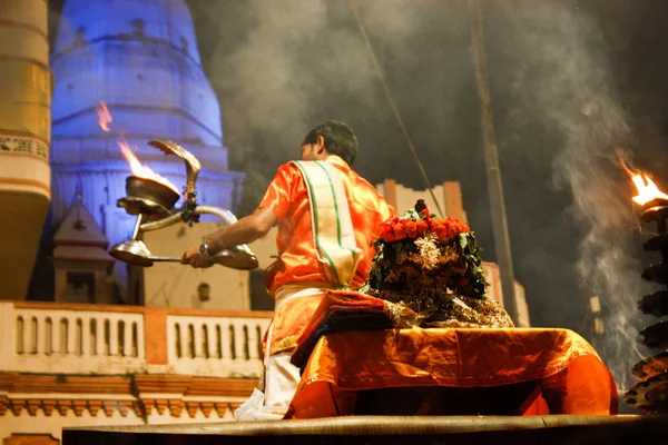 Varanasi Índia Novembro 2018 Vista Cerimônia Ganga Aarti Dashwamedh Ghat — Fotografia de Stock