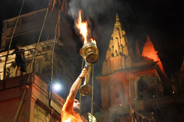 Varanasi Indie Listopadu 2018 Pohled Ganga Aarti Obřadu Dashashwamedh Ghat — Stock fotografie