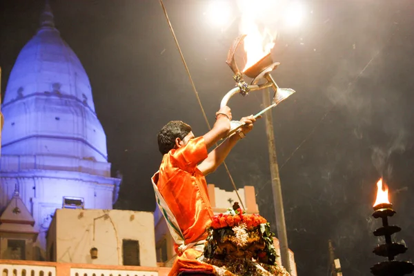 Varanasi Índia Novembro 2018 Vista Cerimônia Ganga Aarti Dashwamedh Ghat — Fotografia de Stock