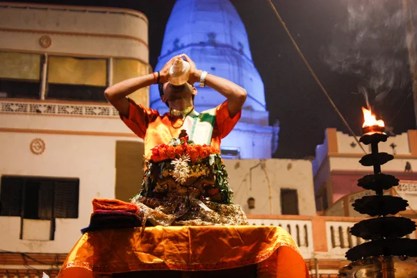 Varanasi India November 2018 Uitzicht Ganges Aarti Ceremonie Bij Dashashwamedh — Stockfoto