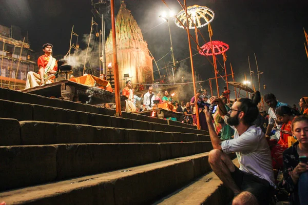 Varanasi Indie Listopadu 2018 Pohled Ganga Aarti Obřadu Dashashwamedh Ghat — Stock fotografie