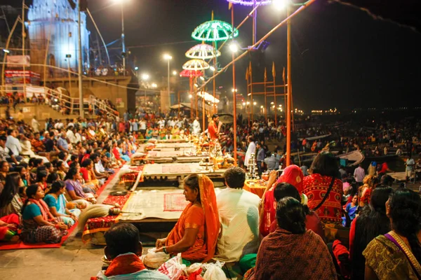 Varanasi India Noviembre 2018 Vista Ceremonia Del Ganga Aarti Dashashwamedh —  Fotos de Stock