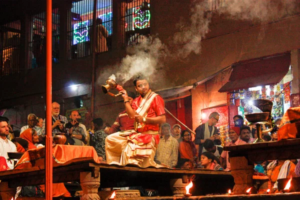 Varanasi Indie Listopadu 2018 Pohled Ganga Aarti Obřadu Dashashwamedh Ghat — Stock fotografie