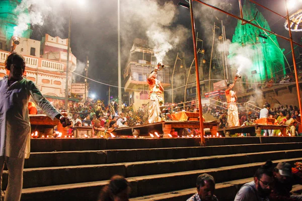 Varanasi Índia Novembro 2018 Vista Cerimônia Ganga Aarti Dashwamedh Ghat — Fotografia de Stock